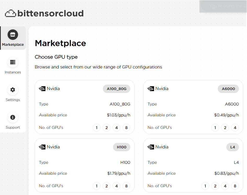 Bittensorcloud.com Platform Interface